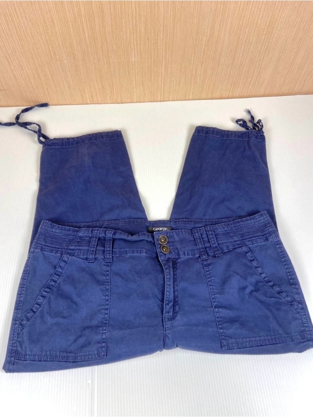 George Blue Utility Capri Pants Women’s Size 16 Drawstring Hem Casual
